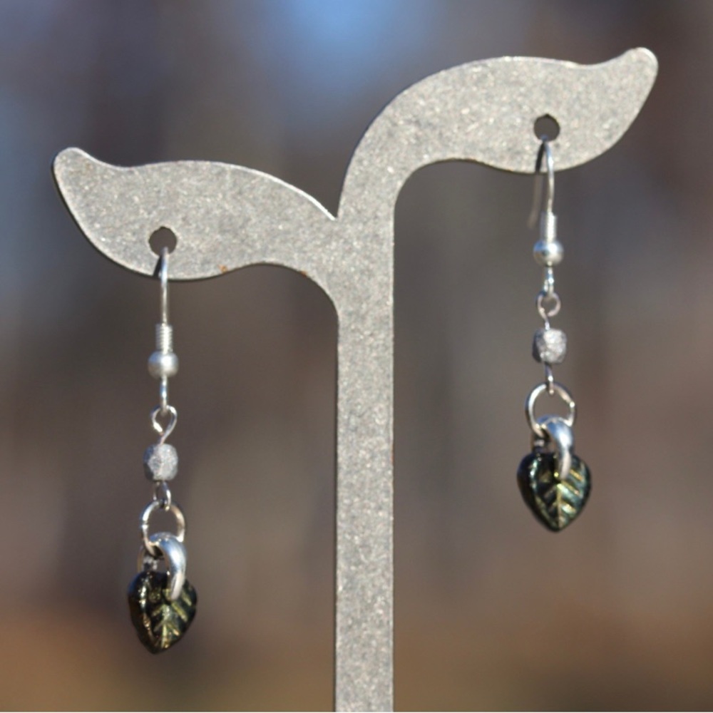 Elegant Silver and Black Leaf Earrings